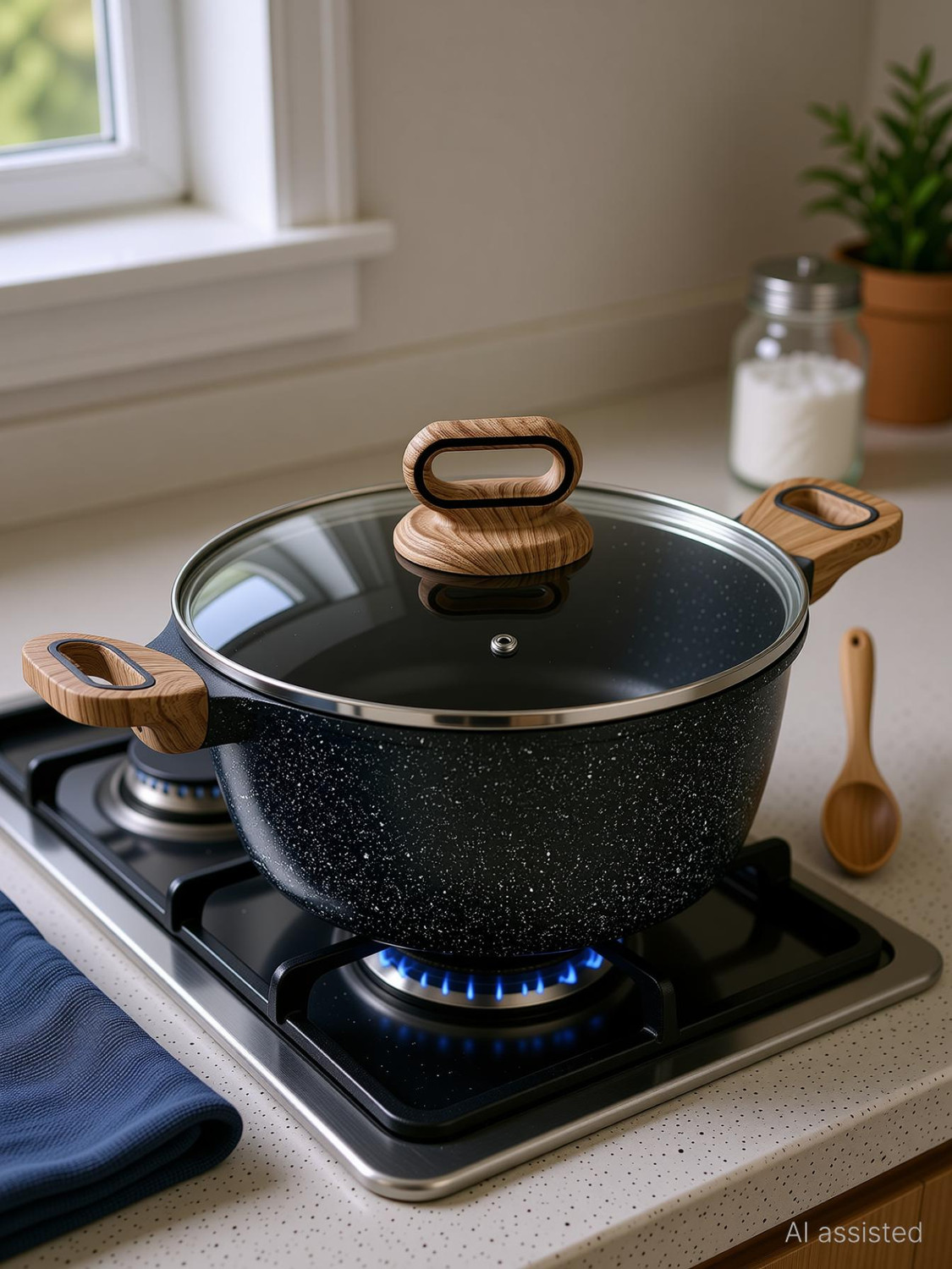 Image of BERGNER Ultimate ILag Marble Non-Stick Induction Base Dutch Oven with Lid 3.8 L capacity 24 cm diameter