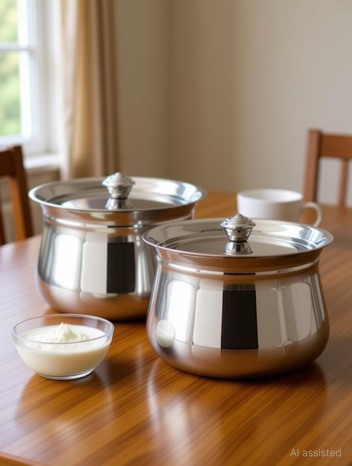 Image of AadiVeer 20G Stainless Steel Handi | Milk Pot | Steel Pot | Dahi Handi With Lid Pot 11 cm, 13 cm diameter 0.4 L, 1 L capacity with Lid