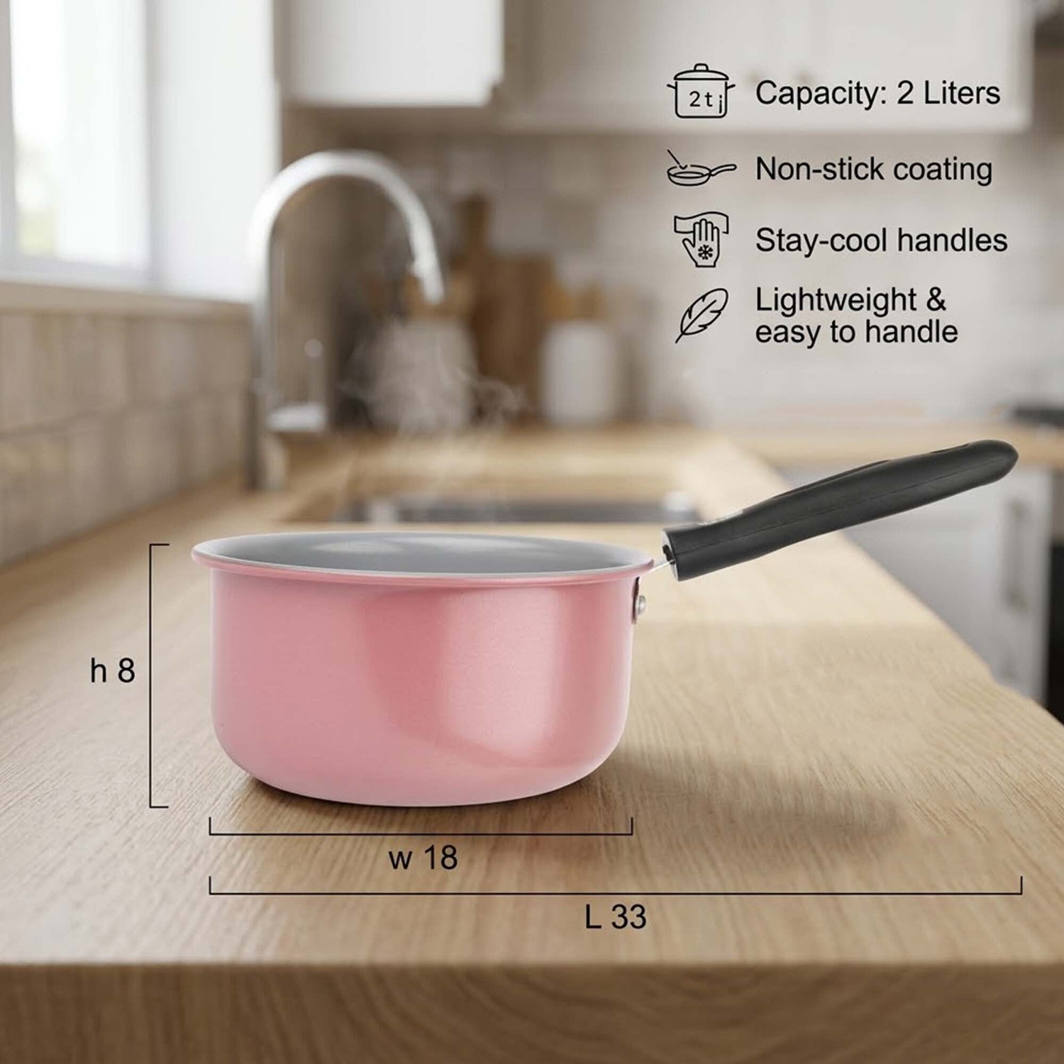 Image of Dozy Pink 2L Non-Stick Saucepan with Stay-Cool Handle Sauce Pan 18 cm diameter 2 L capacity