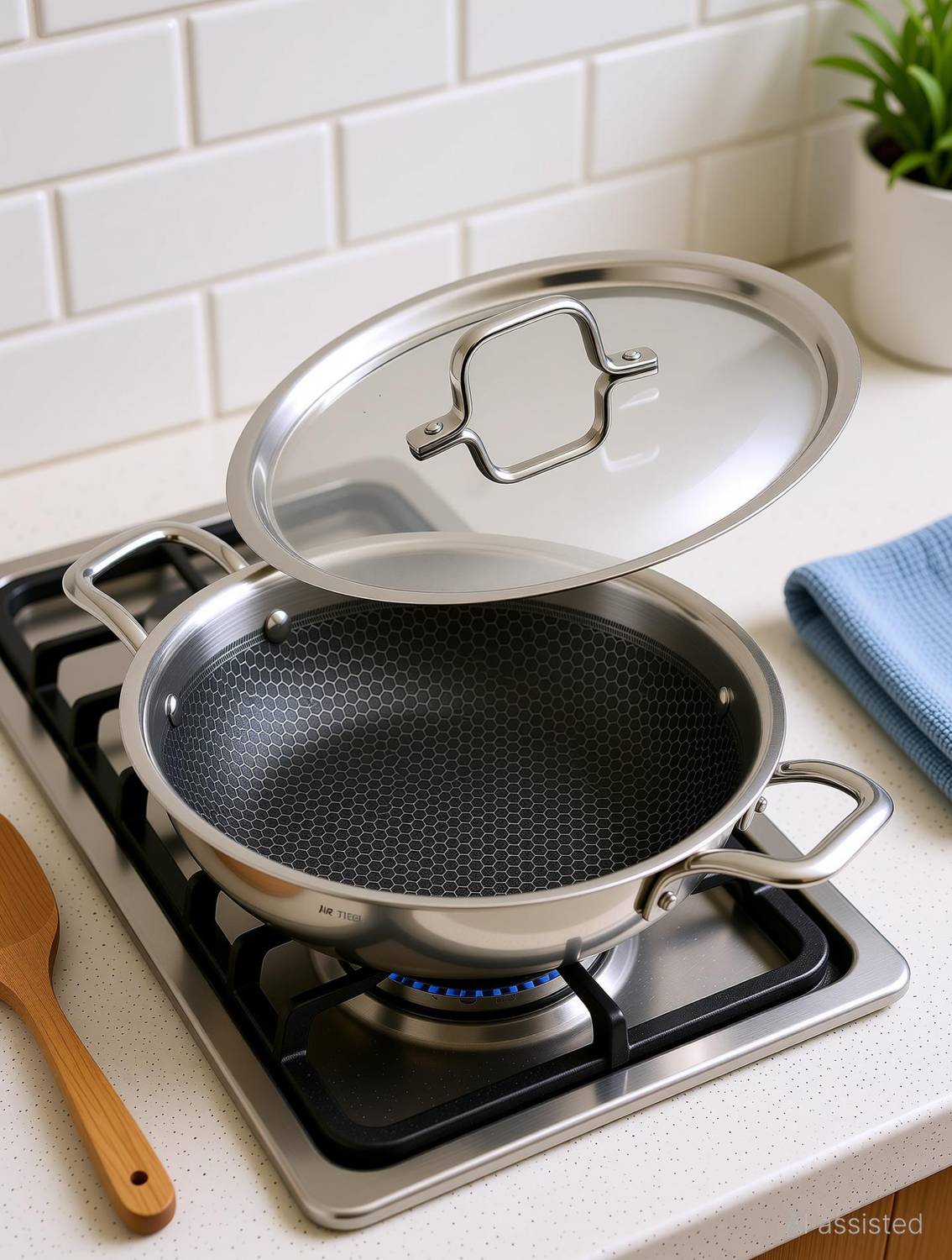 Airsteel Triply Honeycomb Stainless Steel Kadhai 26 cm diameter with Lid 3.2 L capacity