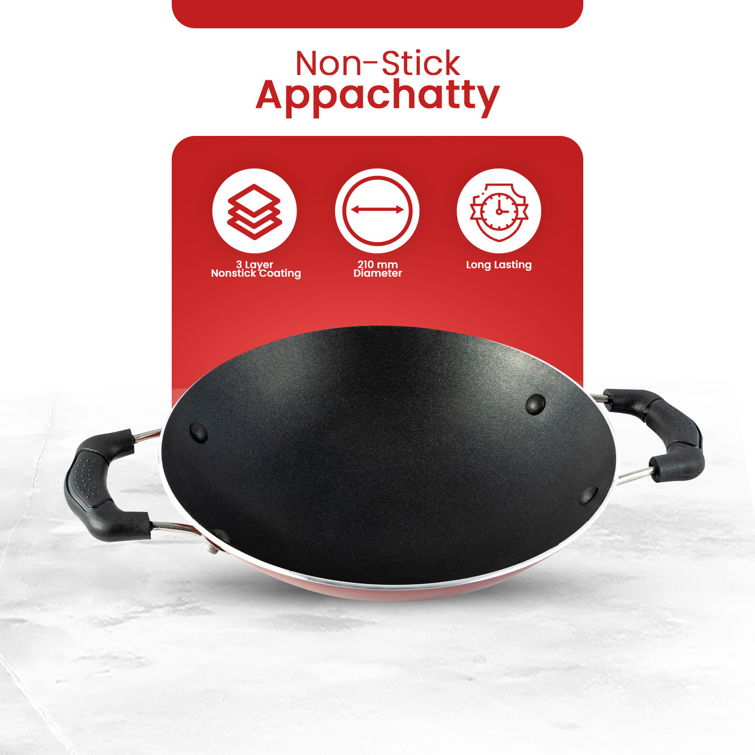 Image of BlueBerry's Prime Nonstick Appachatty Appam Pan Maker with Stainless Steel Lid 3,, Thickness Paniarakkal Pan 20 cm diameter with Lid 1 L capacity (Aluminium, Non-stick)