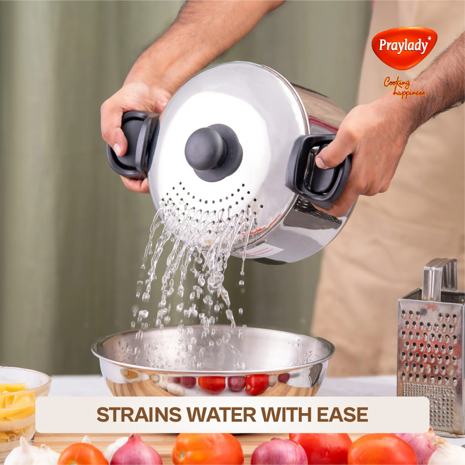 Image of Praylady Praylady Stainless Steel Strainer Pot 3L with Glass Lid - Induction Cooking Pot Pot 20 cm diameter 3 L capacity with Lid