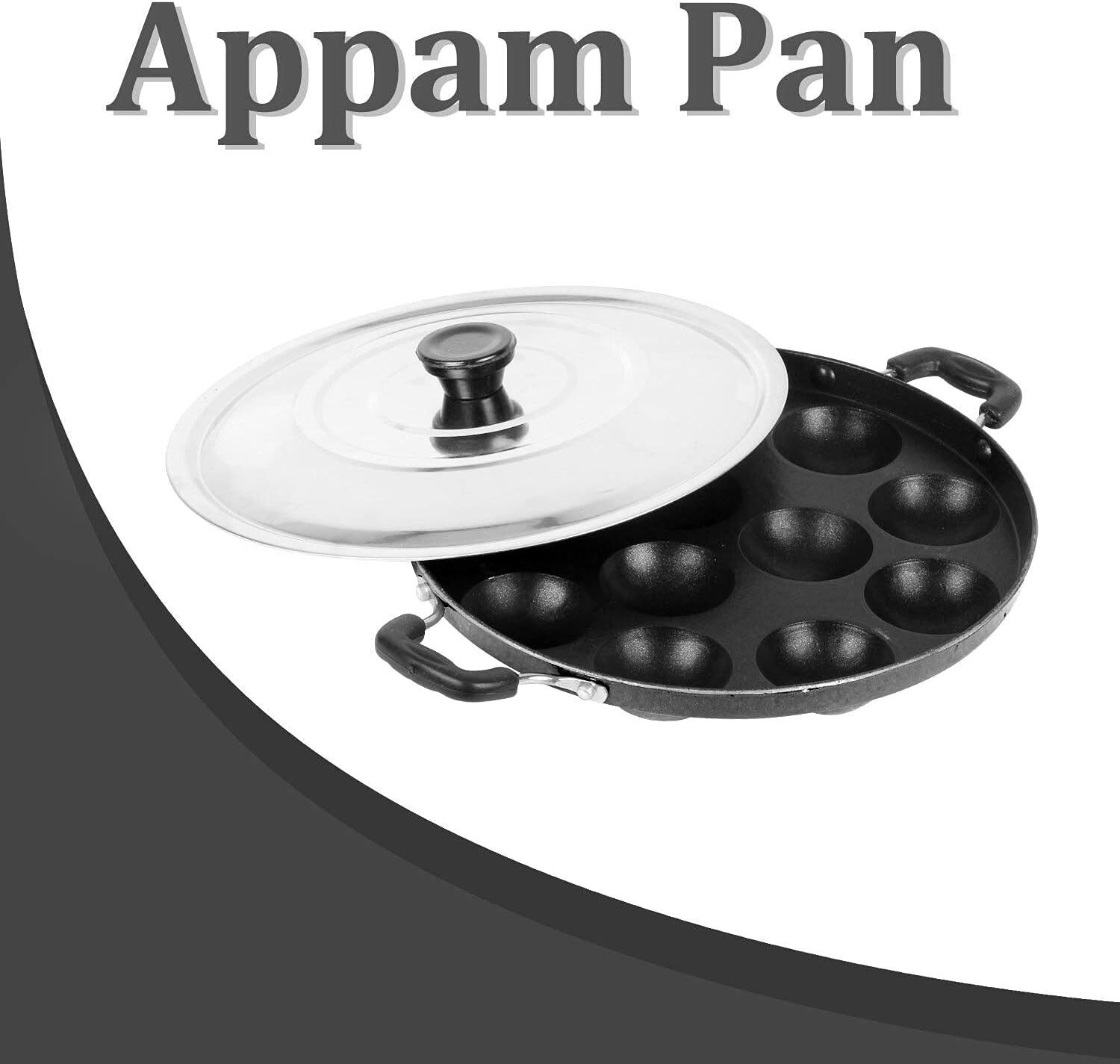 Image of RBGIIT with Lid Ponganalu Pan South Indian Cookware | Kitchen Use | Paniyaram Pan Use Appachatty Pan 23 cm diameter with Lid 0.5 L capacity