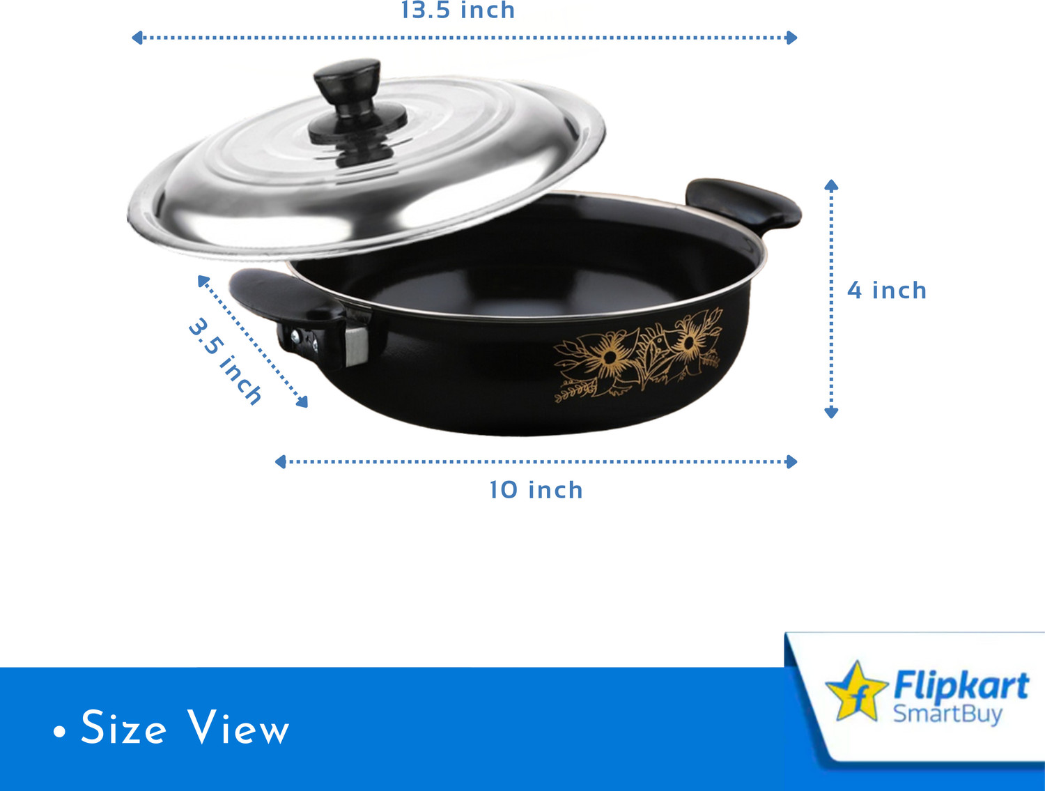 Image of Flipkart SmartBuy Premium Non-Stick Kadhai with Lid (3.5 L) 4 - Non-Stick Cast Iron Kadhai 27 cm diameter with Lid 3.5 L capacity