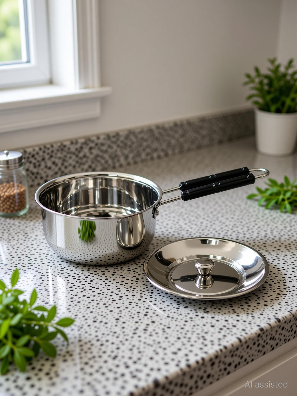 Image of BurmanMetalCraft Stainless steel Saucepan 1 Ltr with Lid Tope /Bhagona /Patila with Lid 1 L capacity 16 cm diameter