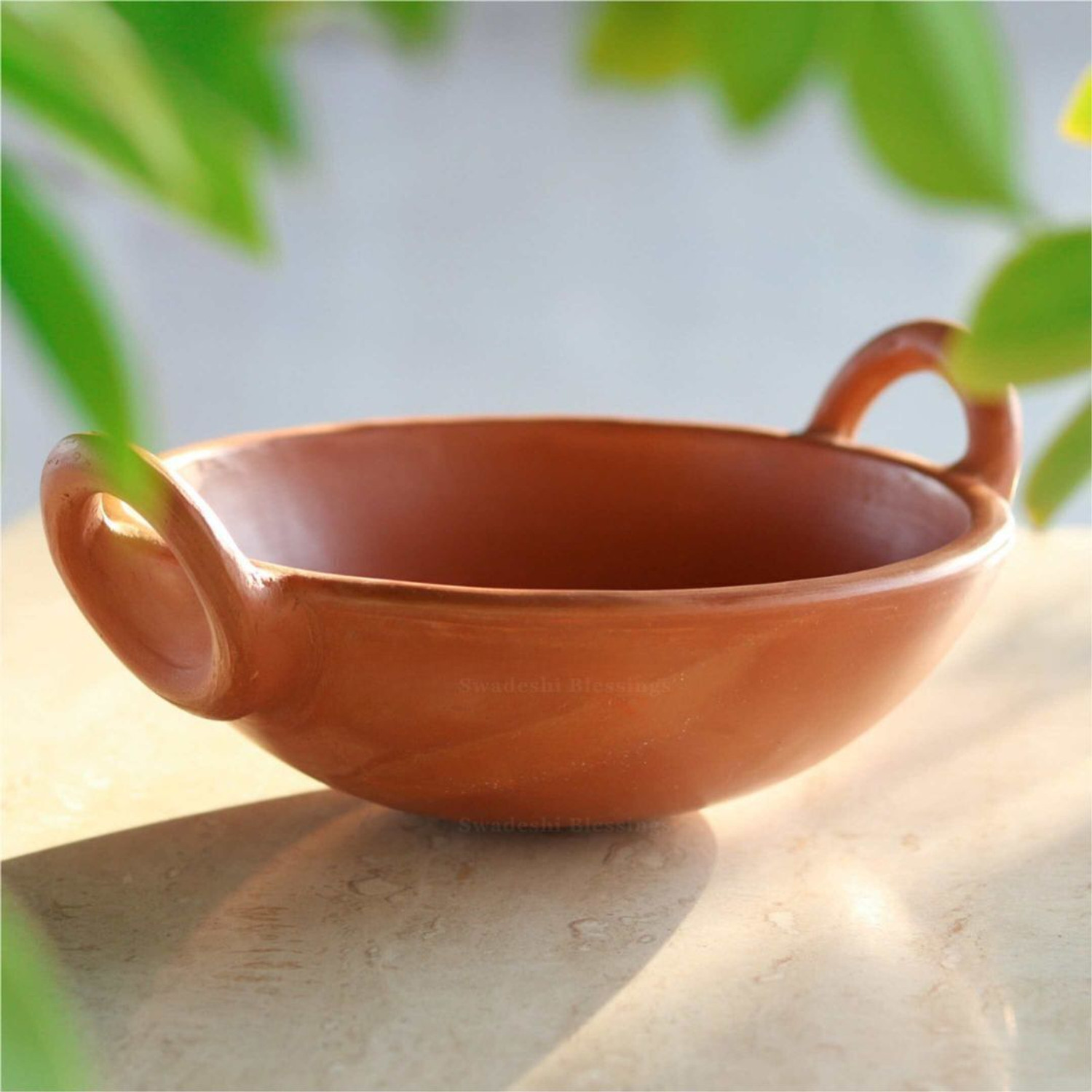 Image of Swadeshi Blessings Unglazed Clay | Mitti ke bartan | Earthen Kadai For Cooking Kadhai 24 cm diameter 1.8 L capacity