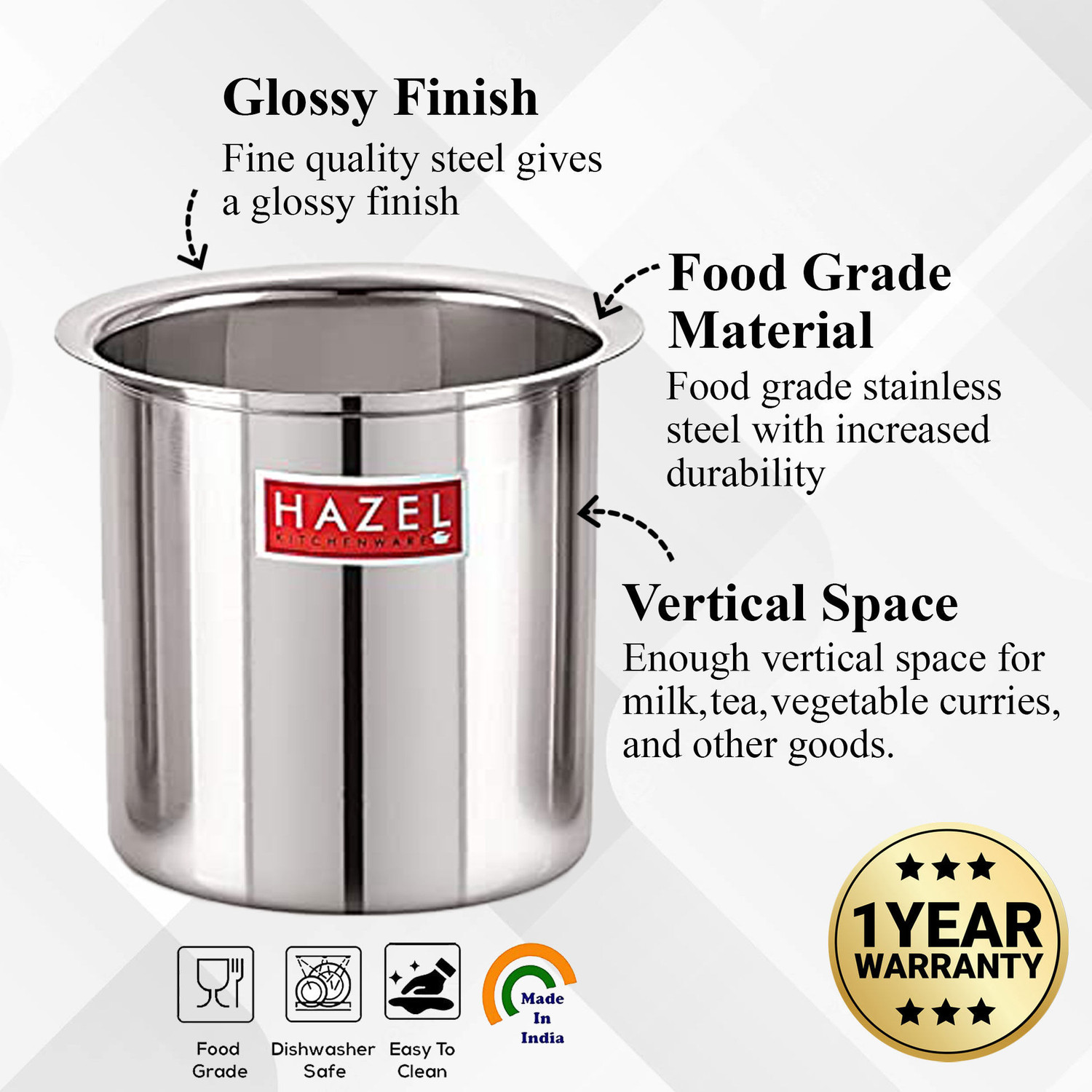 Image of HAZEL Milk Boiling Vessel Gunj for Kitchen Tope /Bhagona /Patila Set with Lid 2.2 L capacity 18 cm diameter