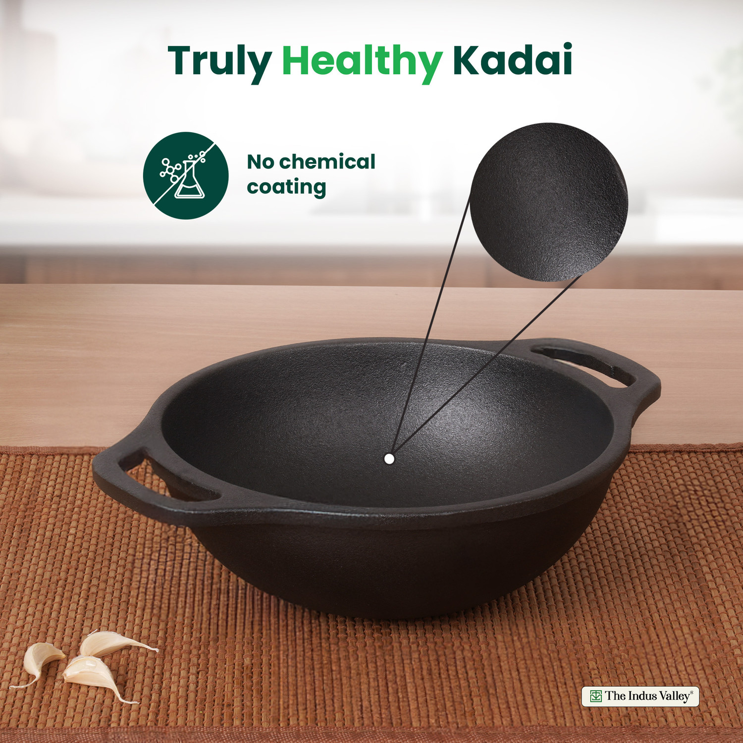 Image of The Indus Valley Pre-Seasoned Cast Iron Kadai - 8.2 inch Kadhai 20.9 cm diameter 1.5 L capacity