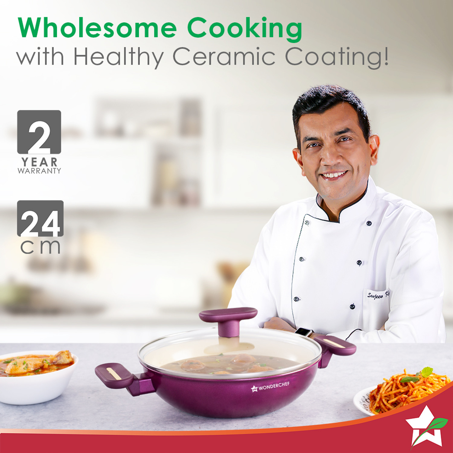 Image of WONDERCHEF Bellagio Kadhai 24 cm diameter with Lid 2.6 L capacity