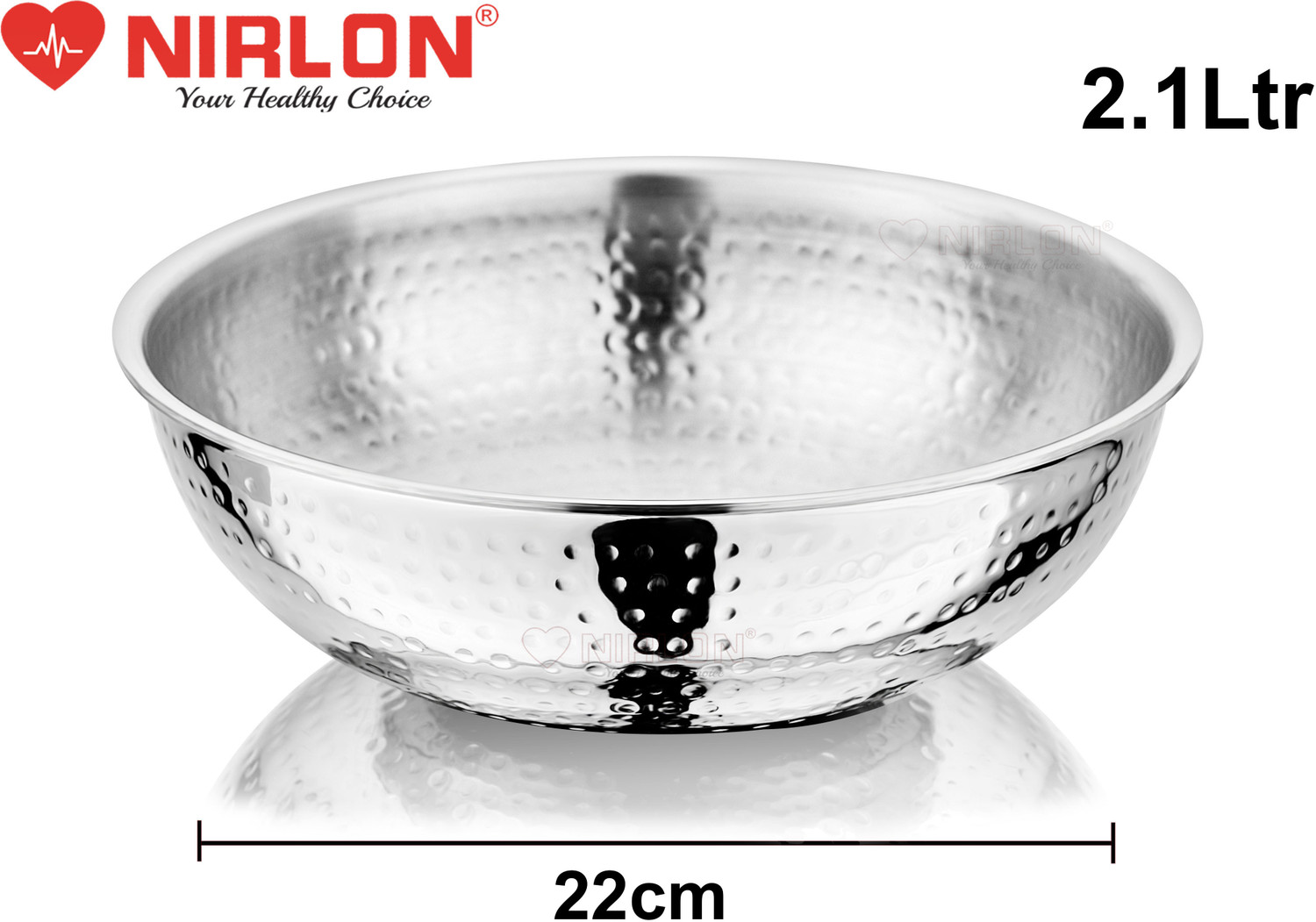 Image of NIRLON Hammered Triply Steel Cookware Tasla Set of 2 22cm-2.1L with Glass Lid Induction Bottom Cookware Set