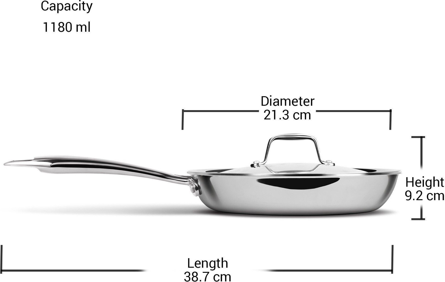 Image of MILTON Pro Cook Triply Stainless Steel Fry Pan with Lid Fry Pan 20 cm diameter with Lid 1.2 L capacity
