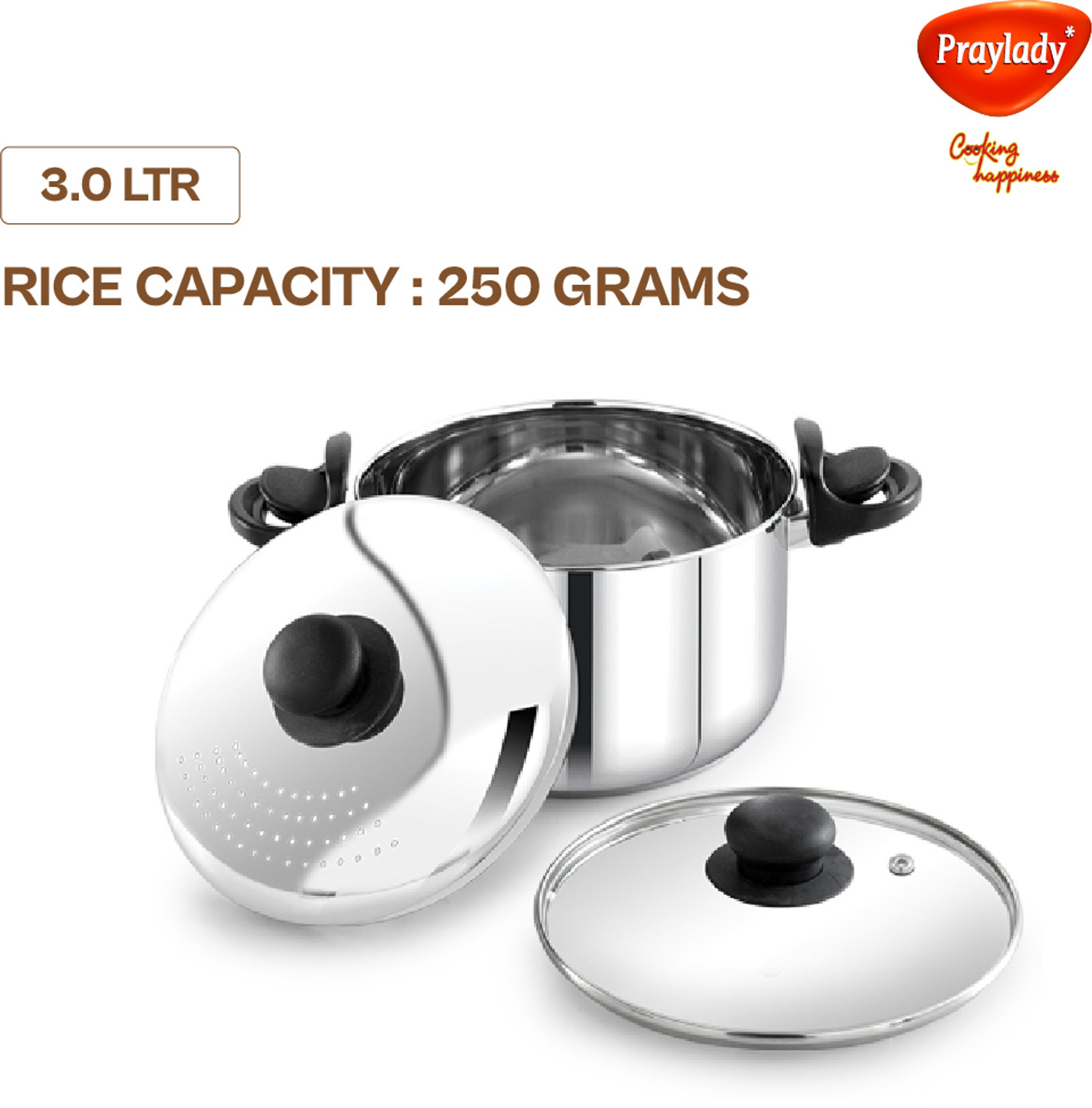Image of Praylady Praylady Stainless Steel Strainer Pot 3L with Glass Lid - Induction Cooking Pot Pot 20 cm diameter 3 L capacity with Lid