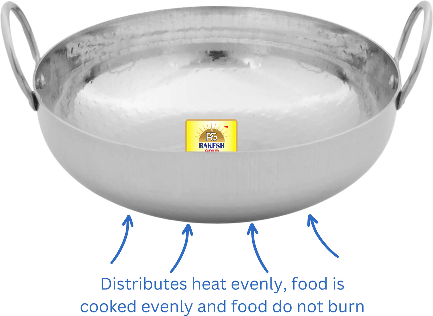 Image of Rakesh Gold Stainless steel heavy bottom for kadhai Kitchen | Hammered steel kadhai cooking Kadhai 31 cm diameter 5 L capacity