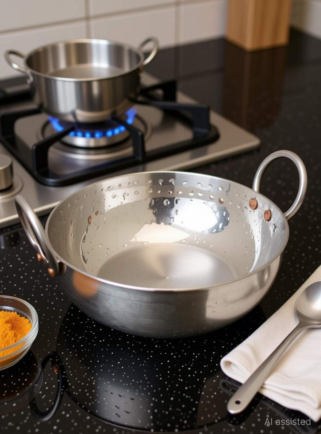 Image of KARMBHUMI KB-12 Kadhai 32 cm diameter 3 L capacity (Stainless Steel)