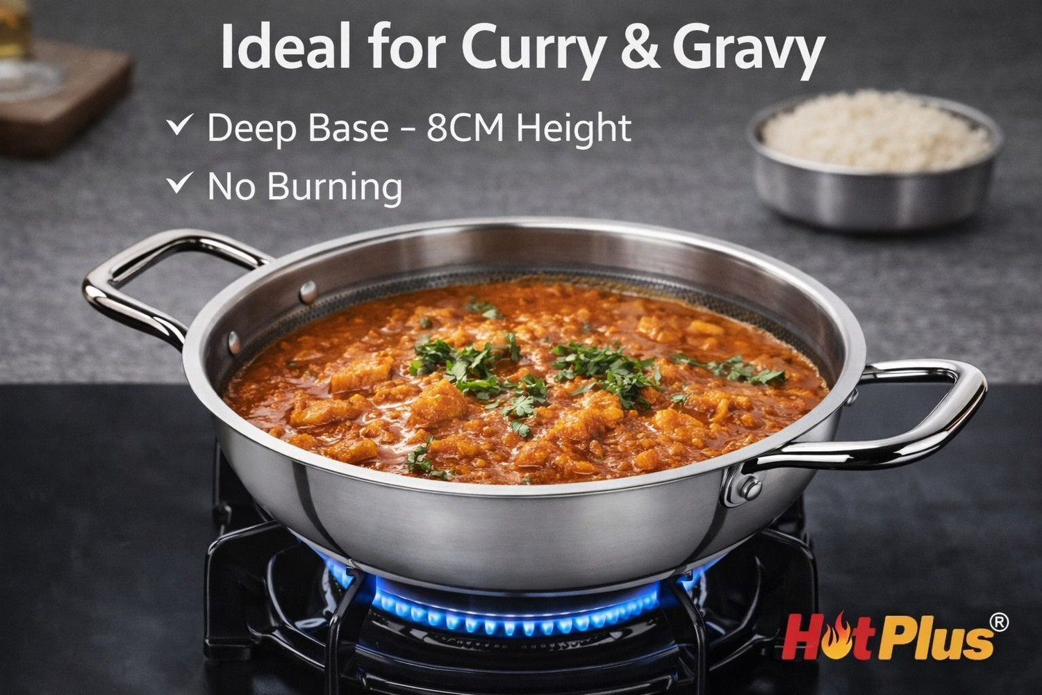 Image of Hot plus HexaPro 26 - Triply Honeycomb Steel Kadai (26 cm, 2.5 mm Base) Kadhai 26 cm Kadhai 26 cm diameter 3.5 L capacity