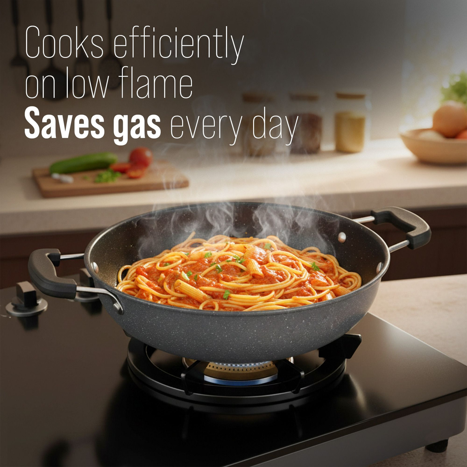 Image of Dozy IronRich Pro 28cm Low-Flame Nonstick Induction Kadhai Pan Kadhai 28 cm diameter 3 L capacity