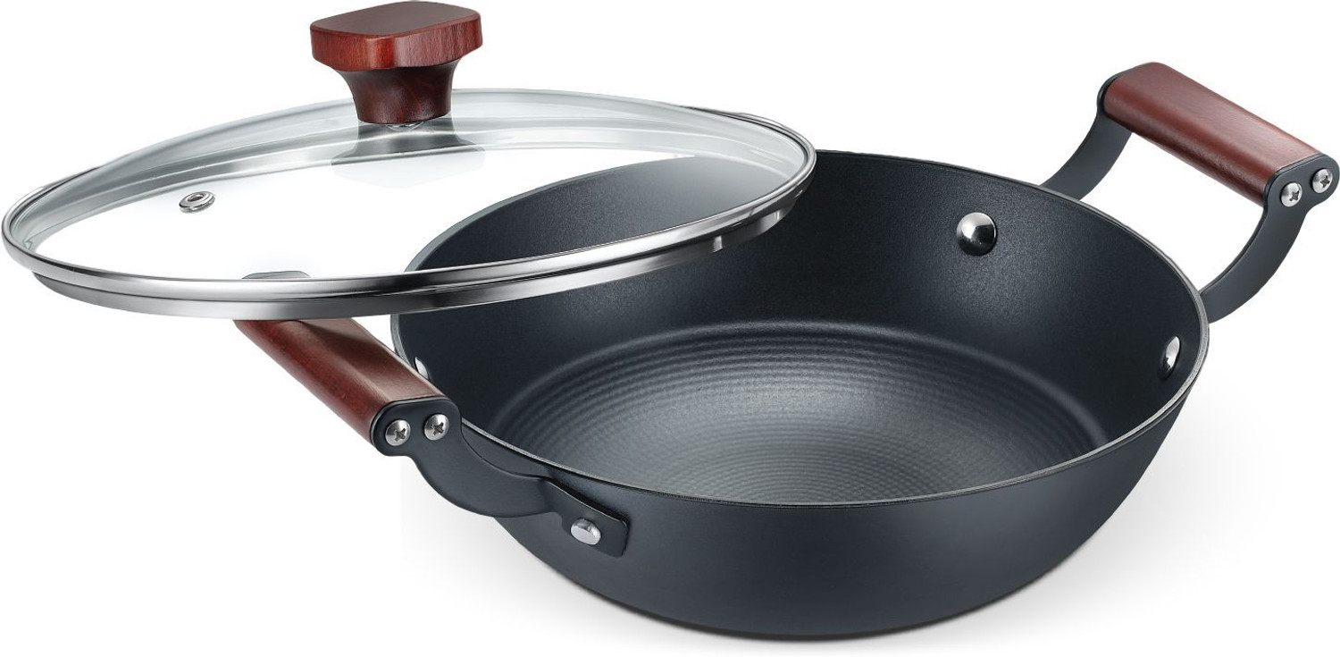 Image of Prestige Castlite Patterned Enamel Coated|High Heat Retention|Rust Proof|Stay-Cool Handle Kadhai 24 cm diameter with Lid 2.4 L capacity