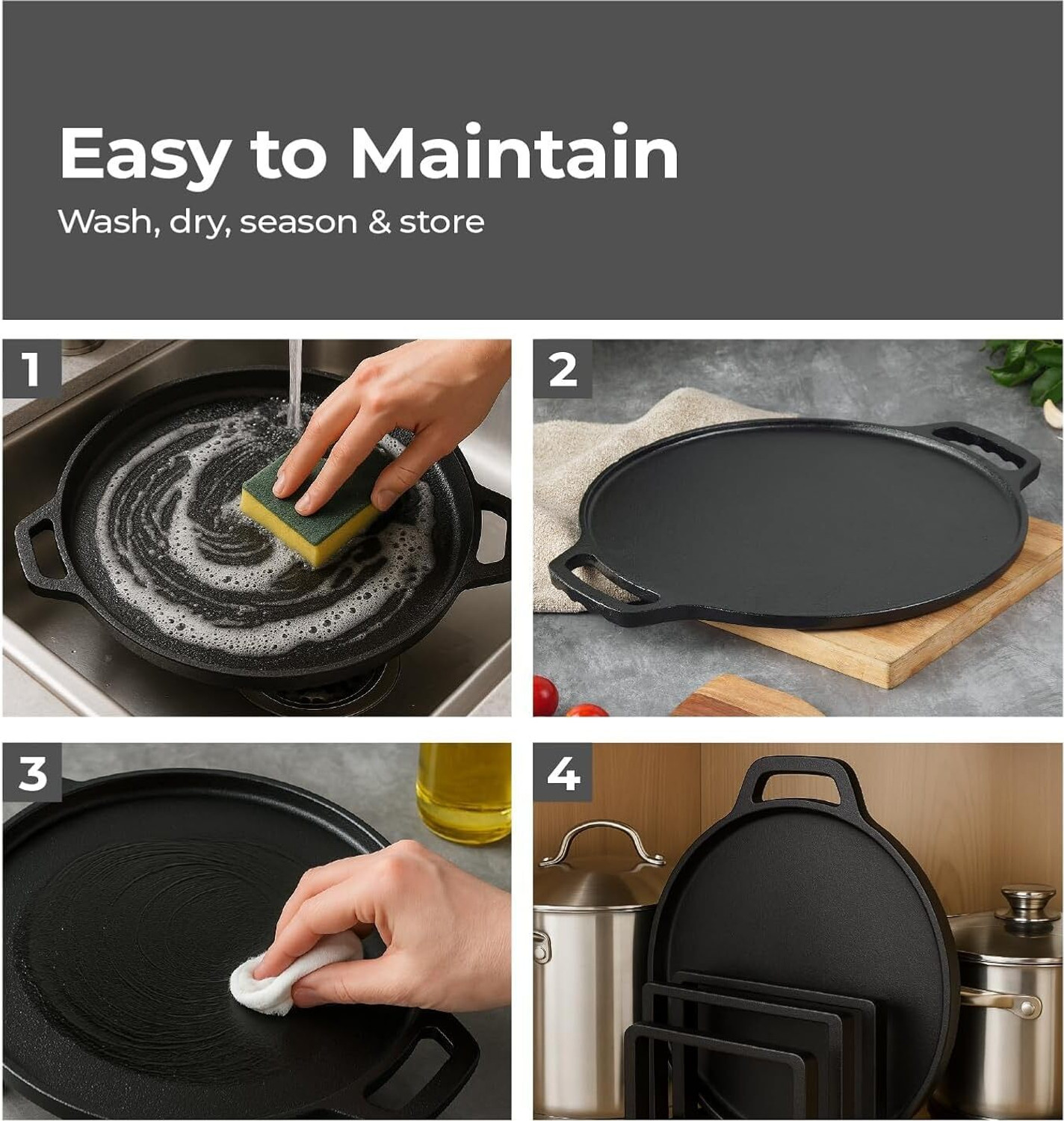 Image of Neha 2-in-1 Reversible Cast Iron NonStick Double-Sided Dosa Tawa & BBQ Grill Pan Tawa 30 cm diameter