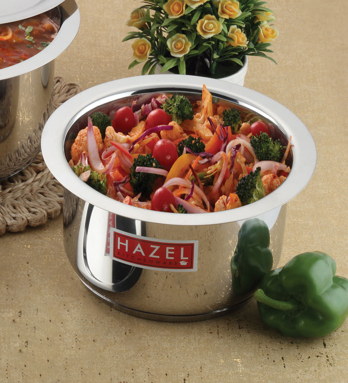 Image of HAZEL Induction Bottom Tope Stainless Steel Flat Bottom Patila Cookware Utensil Tope /Bhagona /Patila 1500 L capacity 14.9 cm diameter