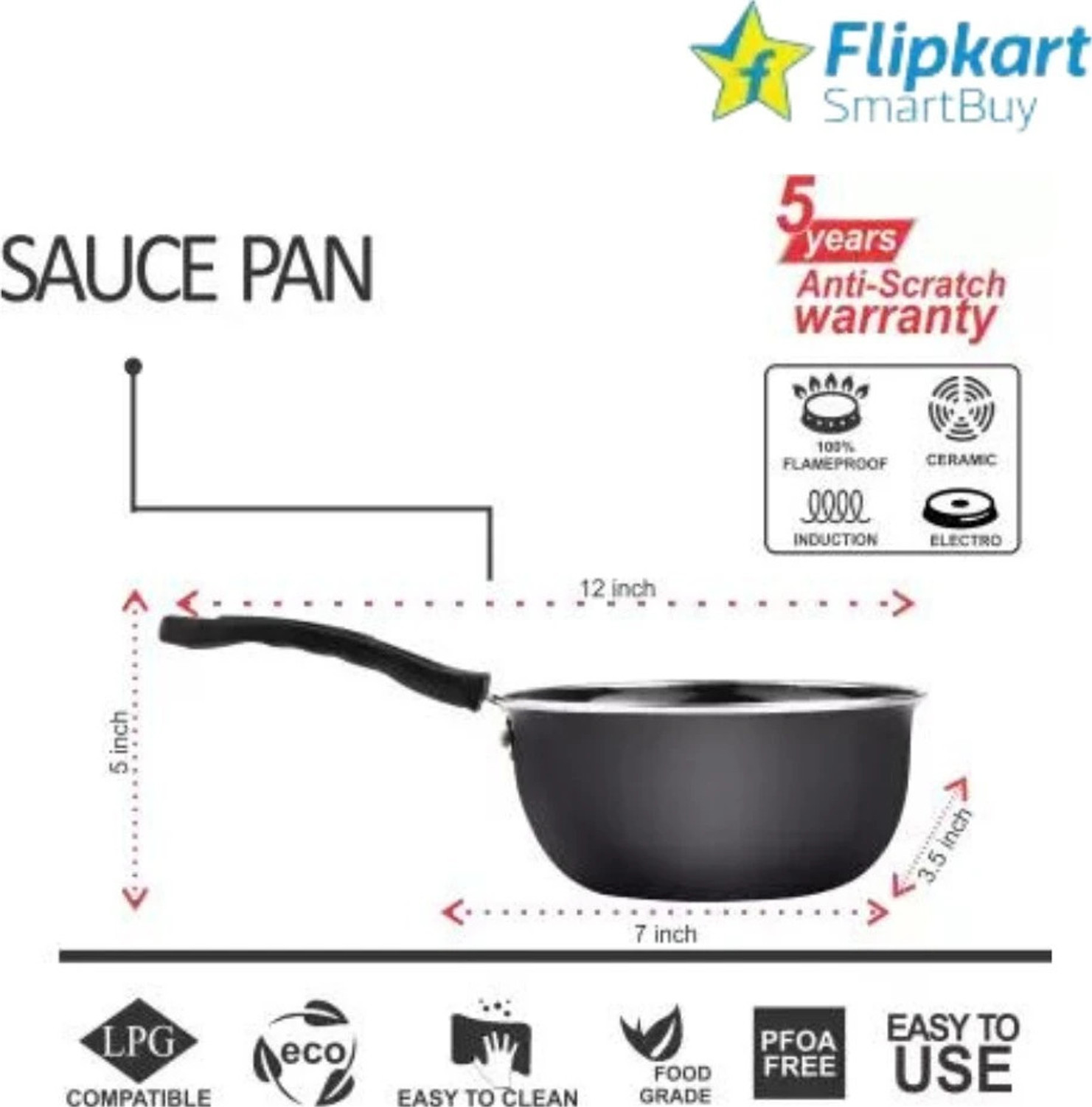 Image of Flipkart SmartBuy Sauce Pan 17 cm diameter 1.5 L capacity (Iron, Induction Bottom) Sauce Pan 17 cm diameter 1.5 L capacity