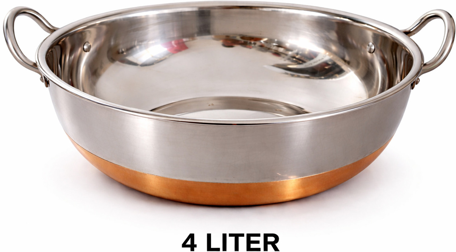 Image of KICHENLY Copper Bottom Stainless Steel Kadhai Pot Pans with Handle Kadhai 25 cm diameter 4 L capacity