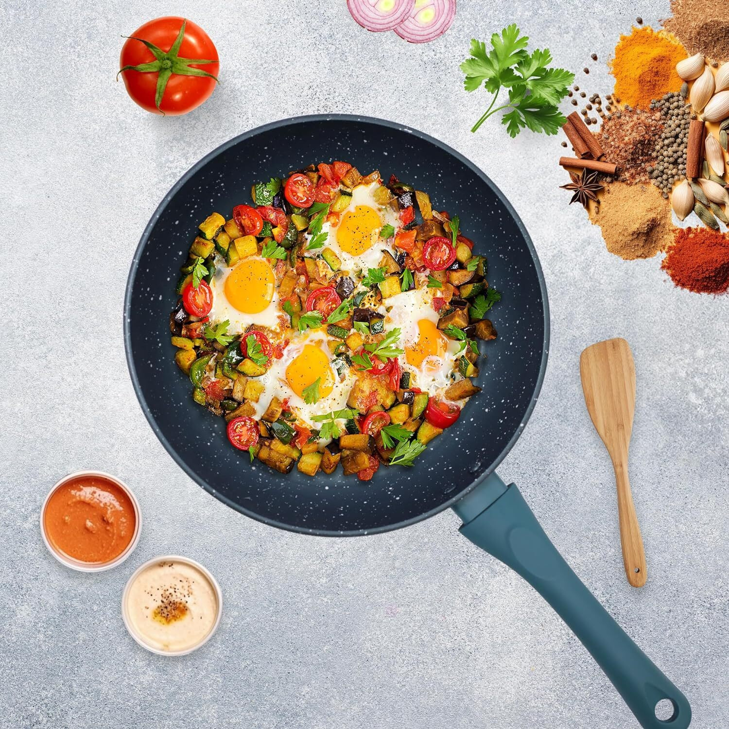Image of Solara Non Stick Frying Pan 24cm, Induction and Gas Fry Pan - Bezel, PFOA Free, Fry Pan 24 cm diameter 1.6 L capacity
