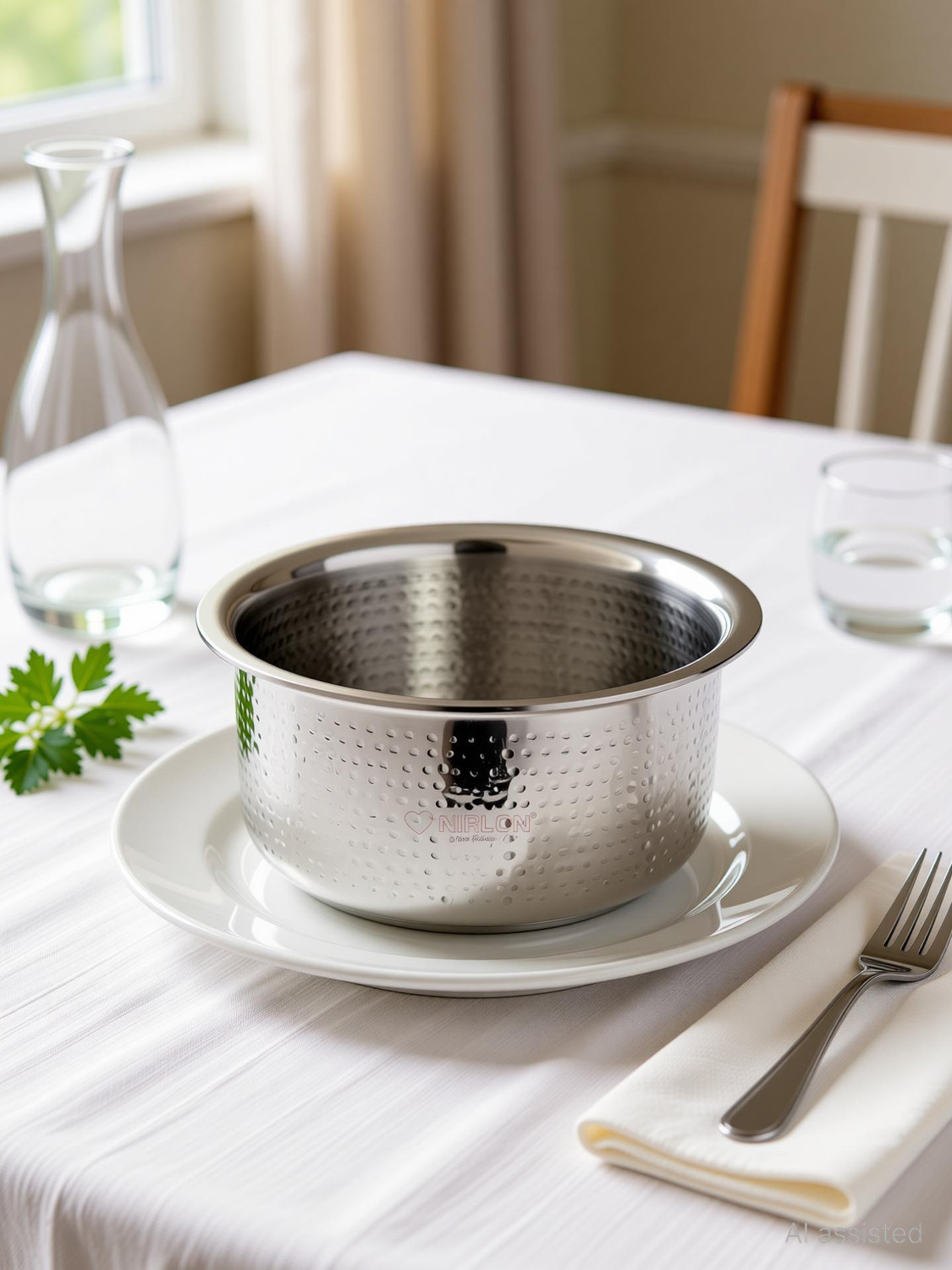 Image of NIRLON Hammered Triply Stainless Steel Cookware Tope /Patila 14cm Tope /Bhagona /Patila 1 L capacity 14 cm diameter