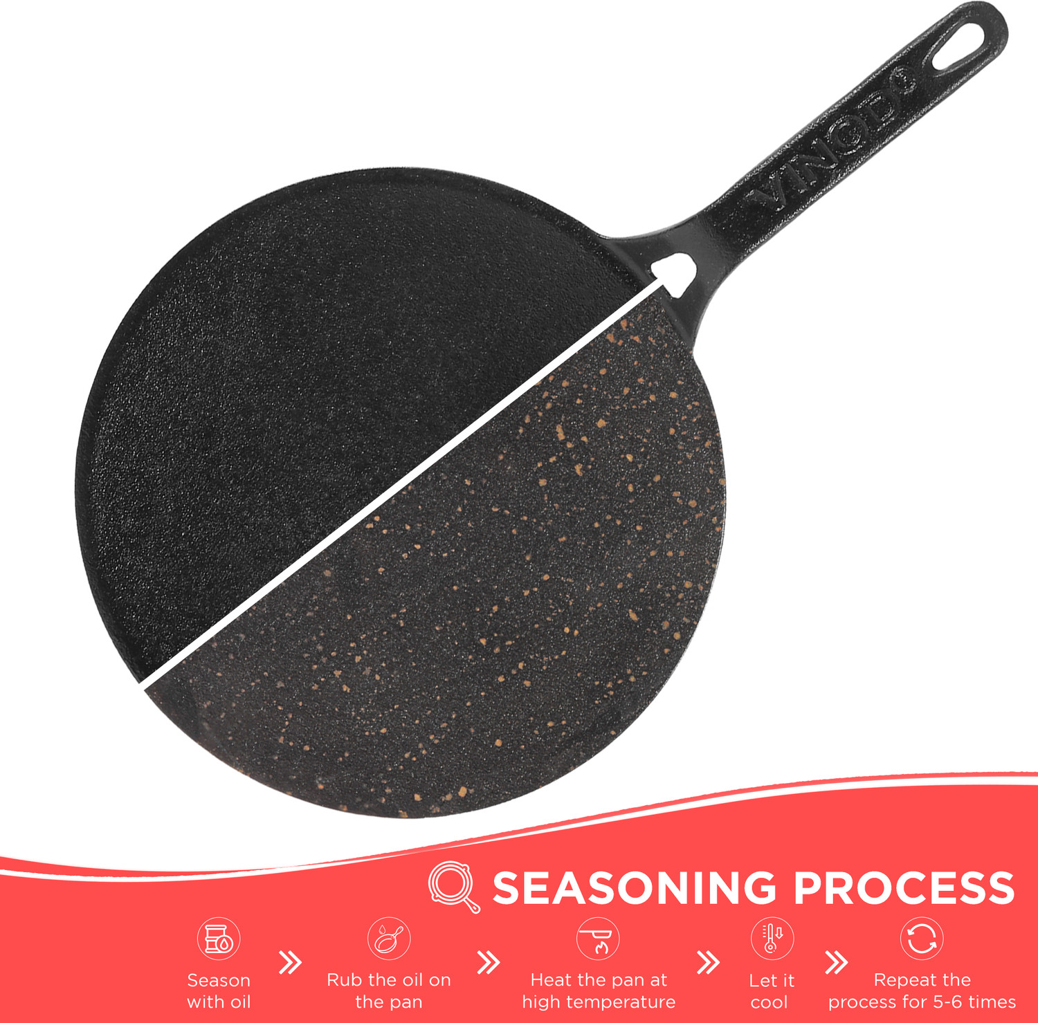 Image of VINOD Legacy Pre Seasoned Cast Iron Roti /Chapati /Phulka Tawa with Handle,Toxin Free Tawa 26 cm diameter