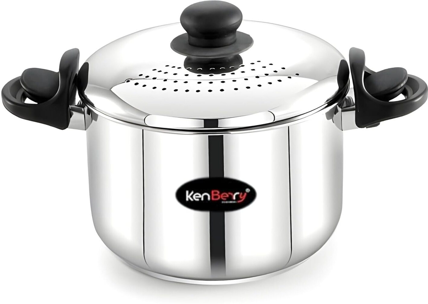 Image of KenBerry Rice & Pasta Pot With Strainer Lid | Locking Handle | Multi-Purpose Cookware Pot 23 cm diameter 5 L capacity with Lid (Stainless Steel, Induction Bottom)