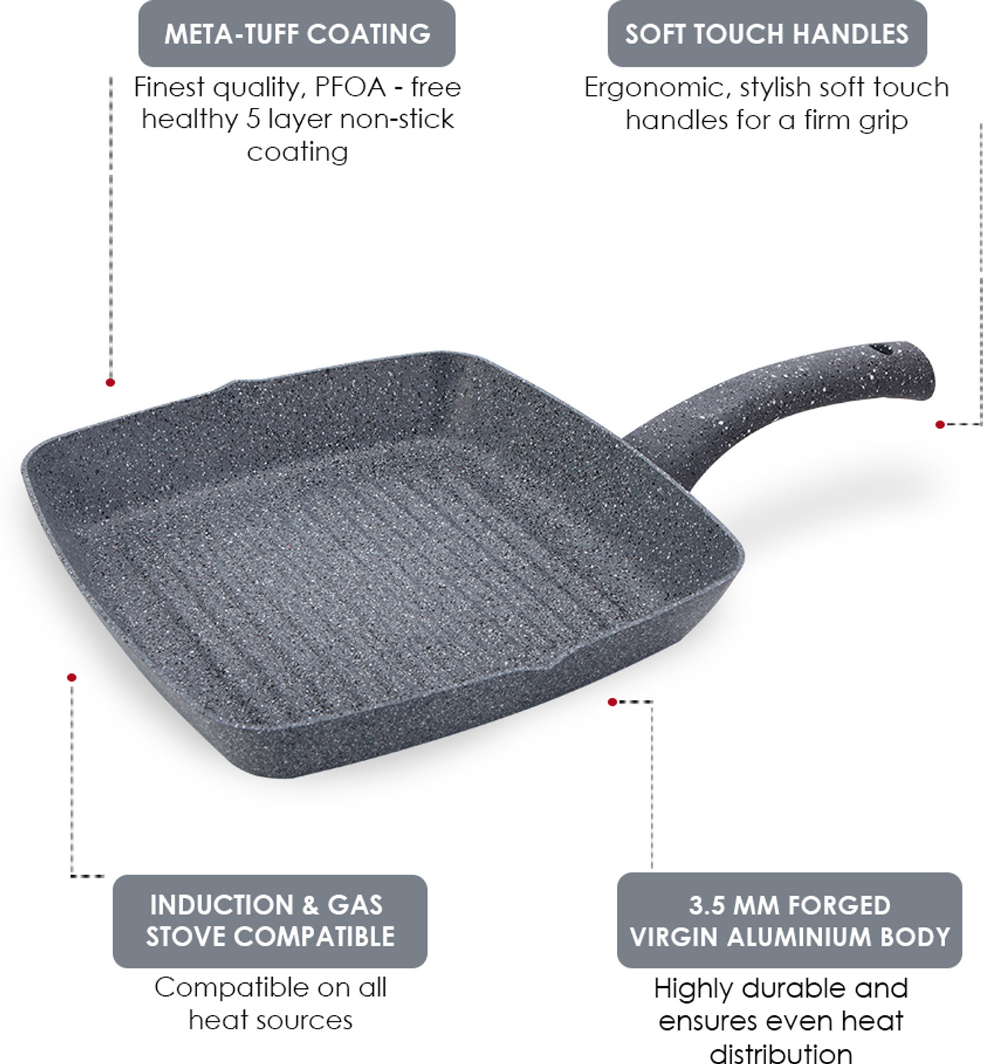 Image of WONDERCHEF Granite Grill Pan 24 cm diameter 1 L capacity (Aluminium, Non-stick, Induction Bottom)