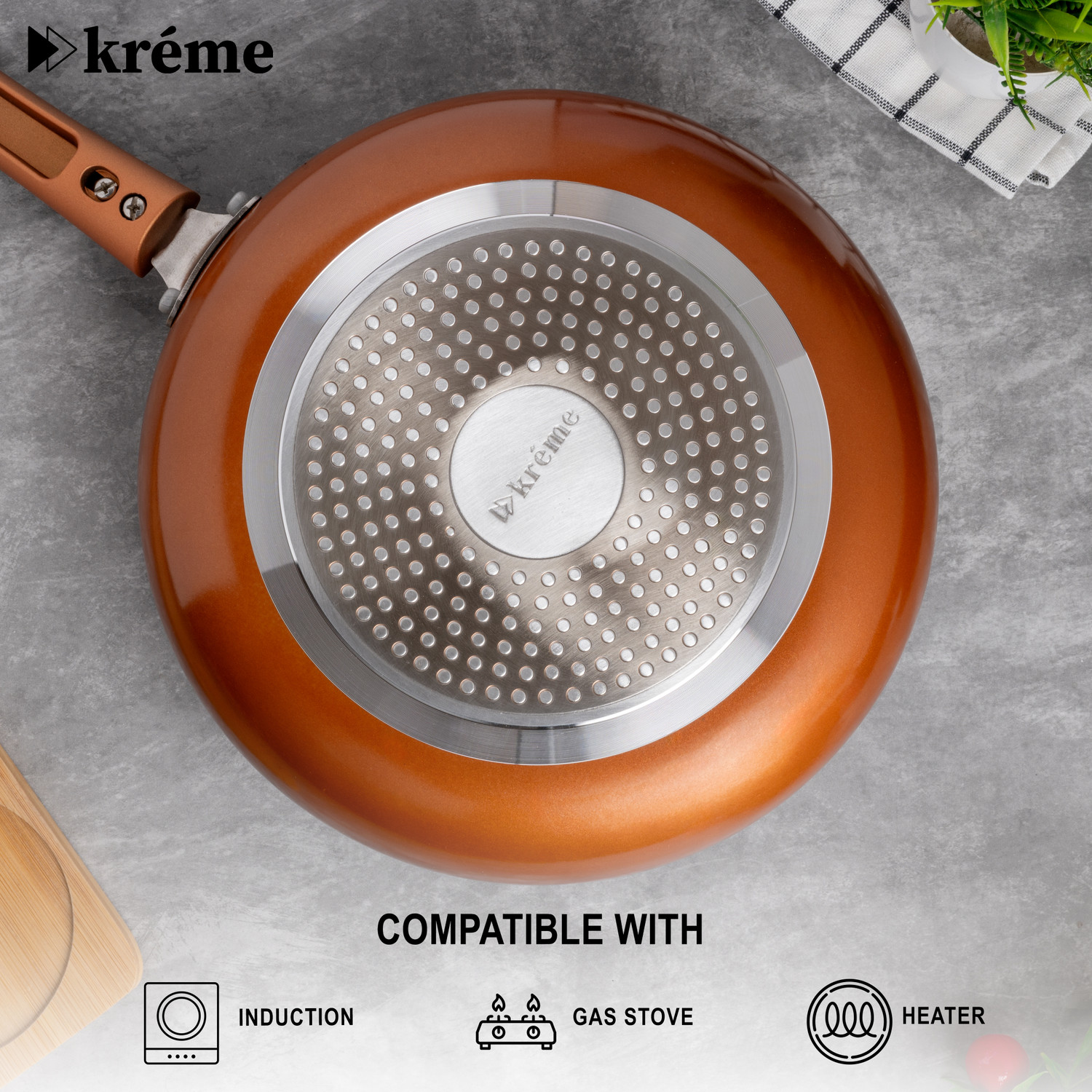 Image of Kreme Sonet Fry Pan 24 cm diameter with Lid 1.4 L capacity Fry Pan 24 cm diameter with Lid 1.4 L capacity