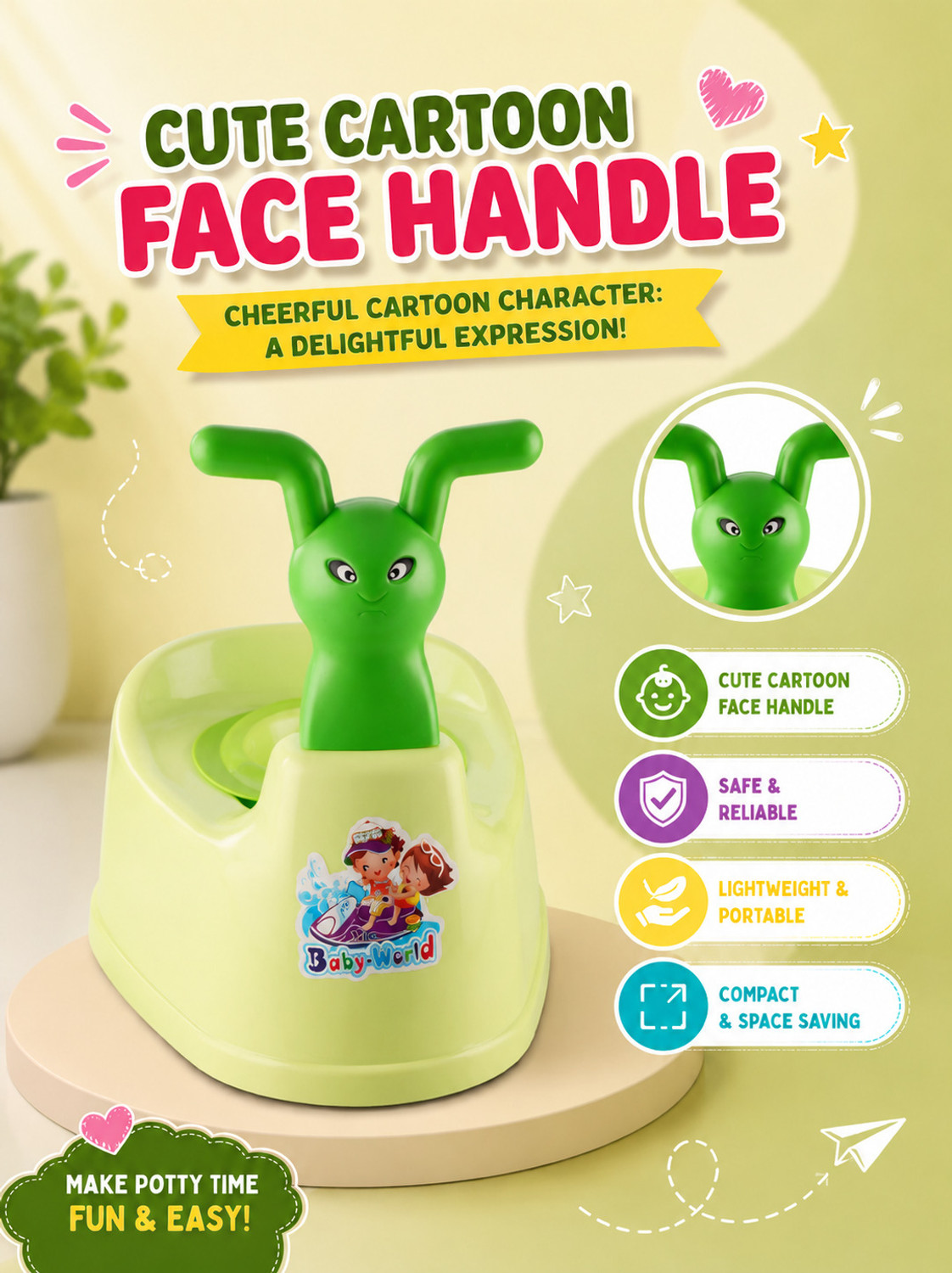 Image of Nabhya Toilet Trainer Baby Potty Seat Cartoon Face with Removable Tray & Closing Lid Potty Seat