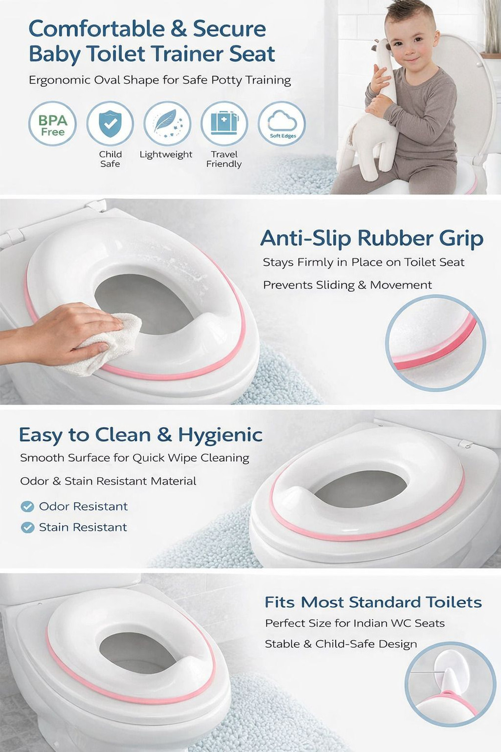 Image of Orean Baby Toilet Trainer Seat with Non-Slip Grip & Easy Clean Design Potty Seat