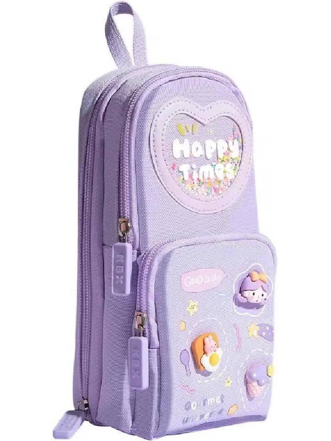 Akvanar happy time Pencil Case School Stationery Bag Compartment 3 Layers Large Capacity Pouch