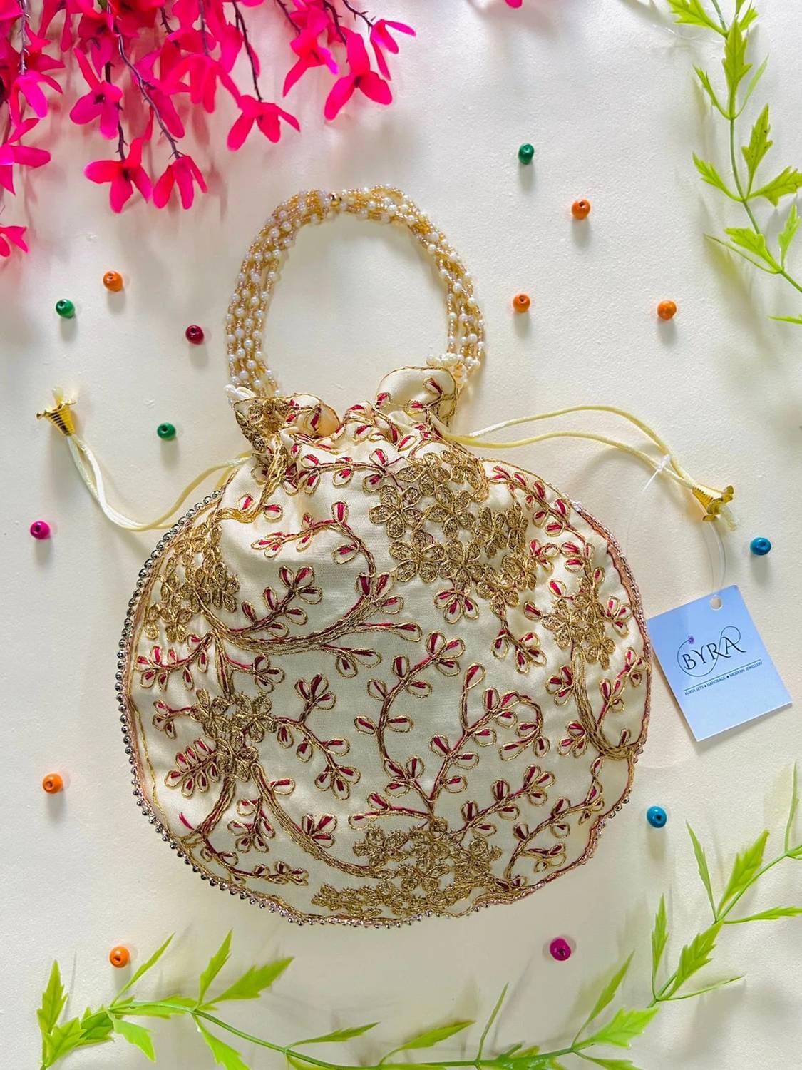 byra Women Embroidered Potli Pouch Bags for wedding party mehandi Haldi occasion Potli