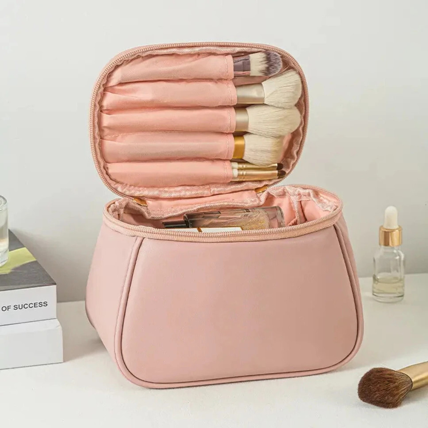 Image of Pinkmpire Waterproof Portable Large-Capacity PU Leather Canvas Cosmetic Makeup Bag Pouch Cosmetic Bag