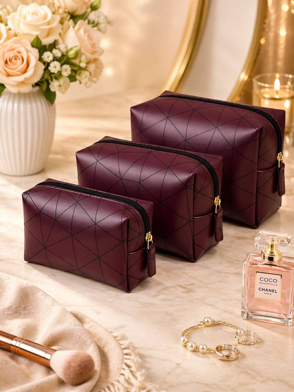Ajabh 3-Piece Premium Cosmetic Pouch Set | Travel Makeup Organiser Pouch