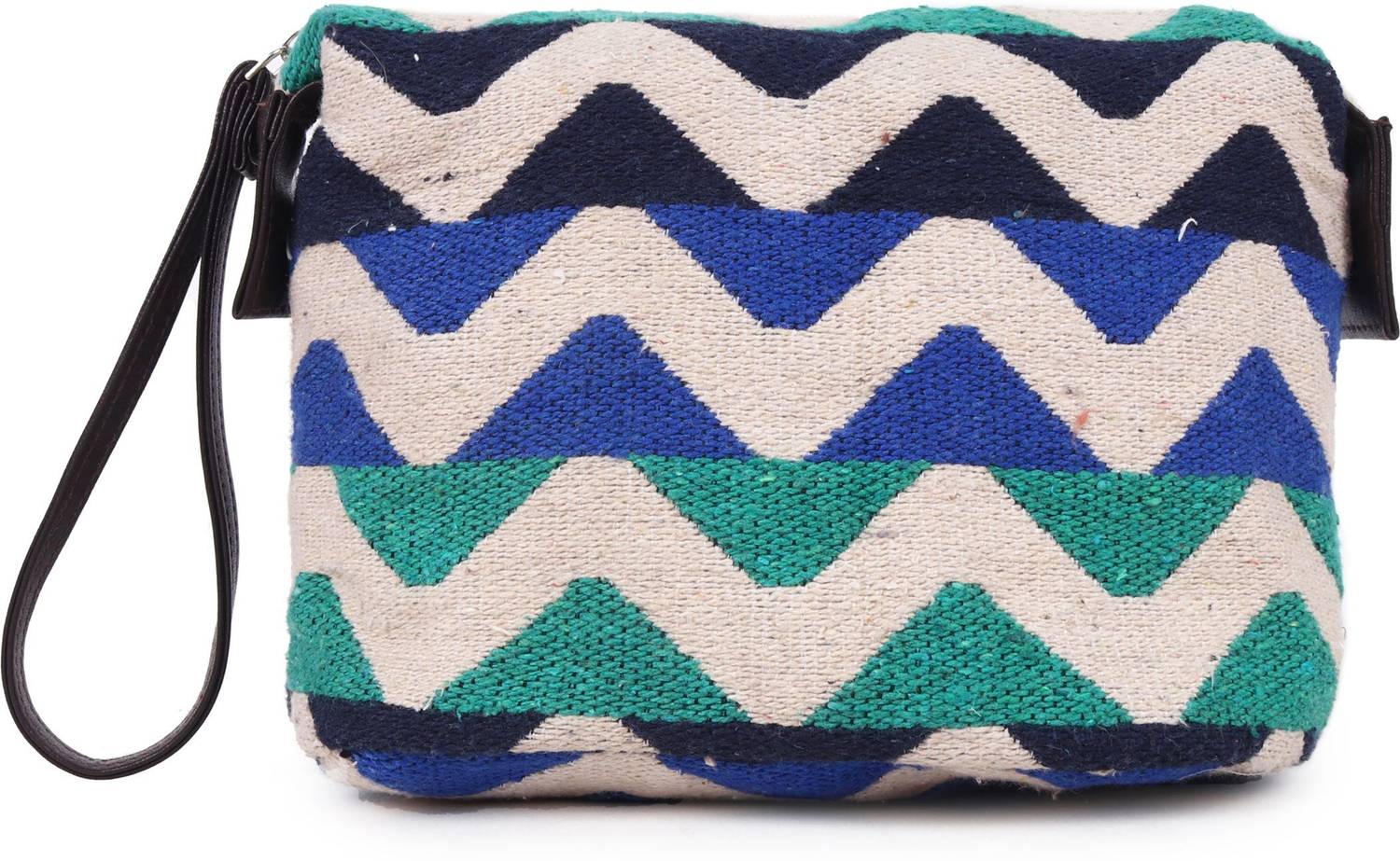 ASTRID Textured Pouch With Zipper Closure And Wristlet Cosmetic Bag
