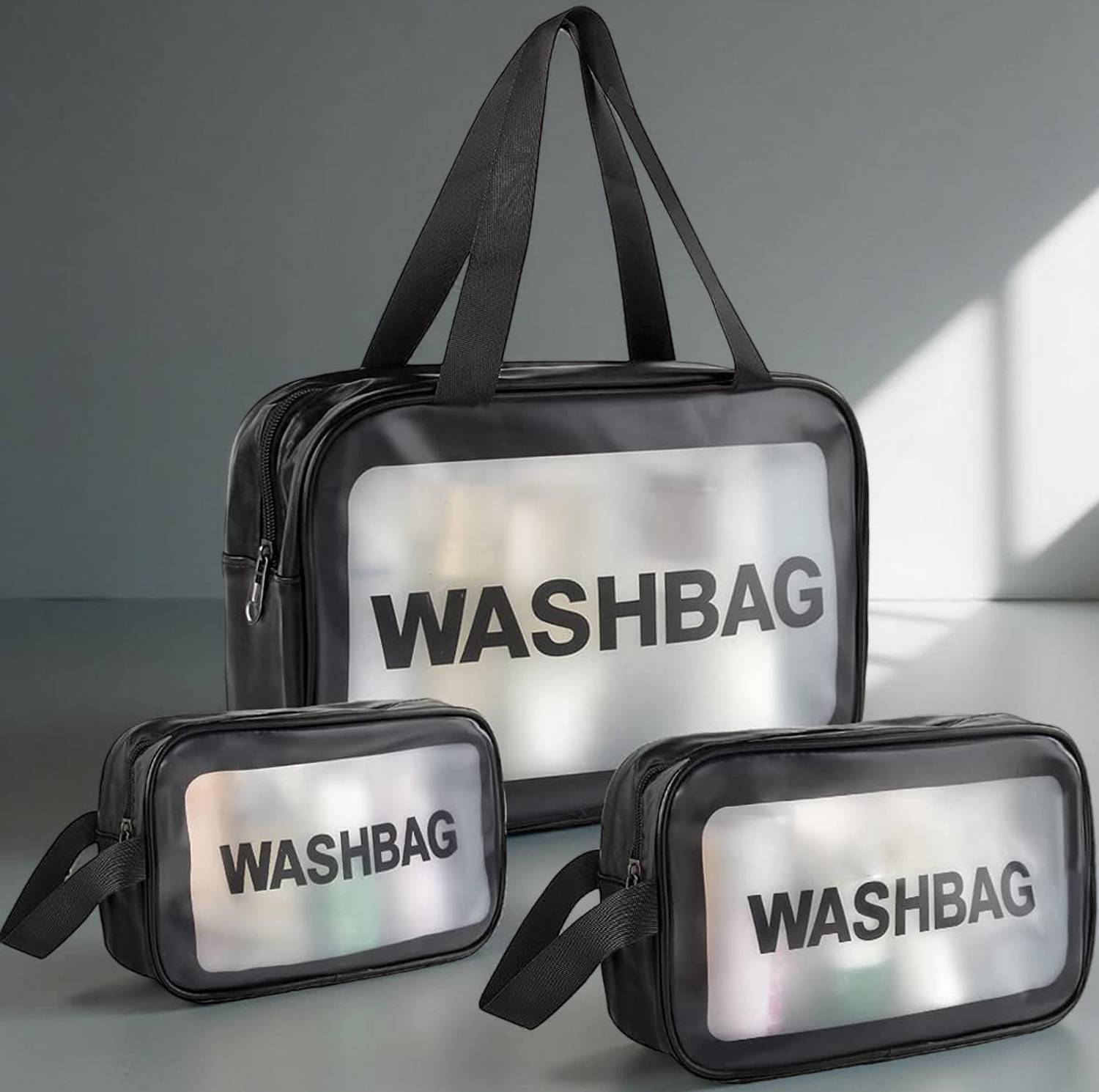 BUYDIGI Black Wash Bag Set of 3 Multipurpose Cosmetic Pouch Travel Toiletry Kit