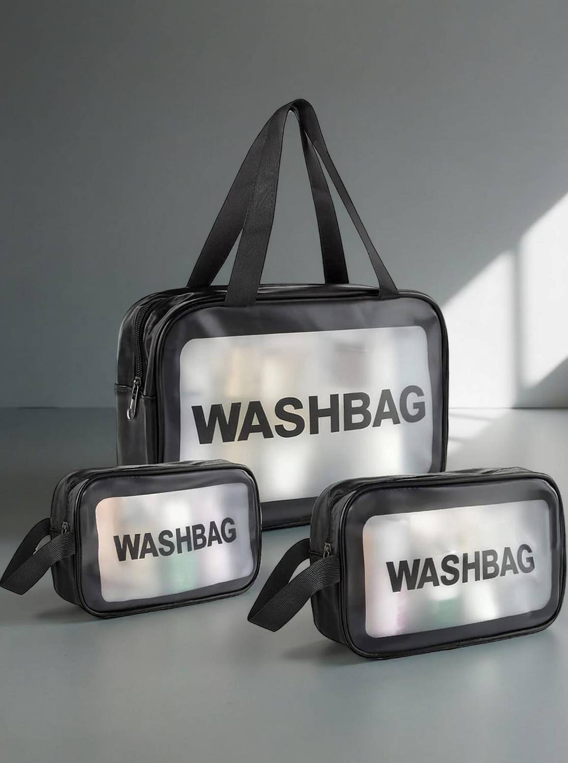 BUYDIGI Black Wash Bag Set of 3 Multipurpose Cosmetic Pouch Travel Toiletry Kit