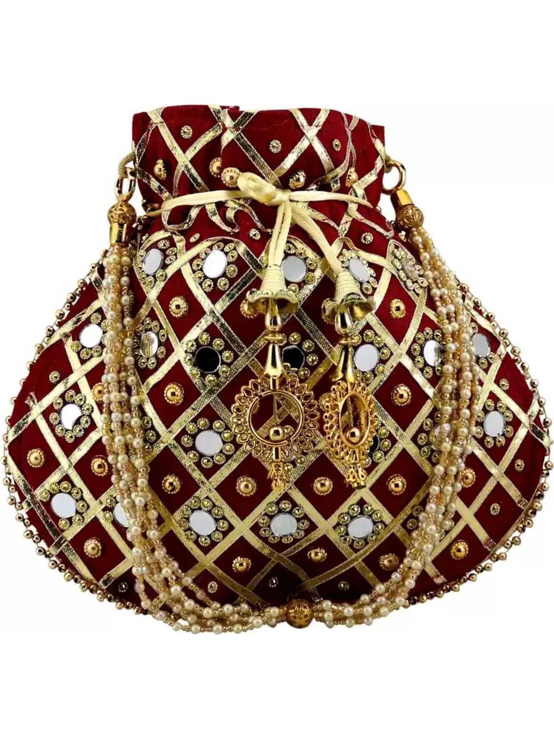 ACCESSORIZEME BH MAROON MIRROR MATKA POTLI Potli