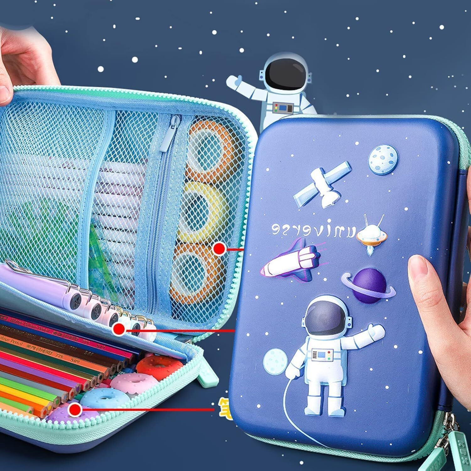 Image of PEACORA 3D Universe Space Theme Pencil Case Stationary Organizer Box For School Classes Pouch