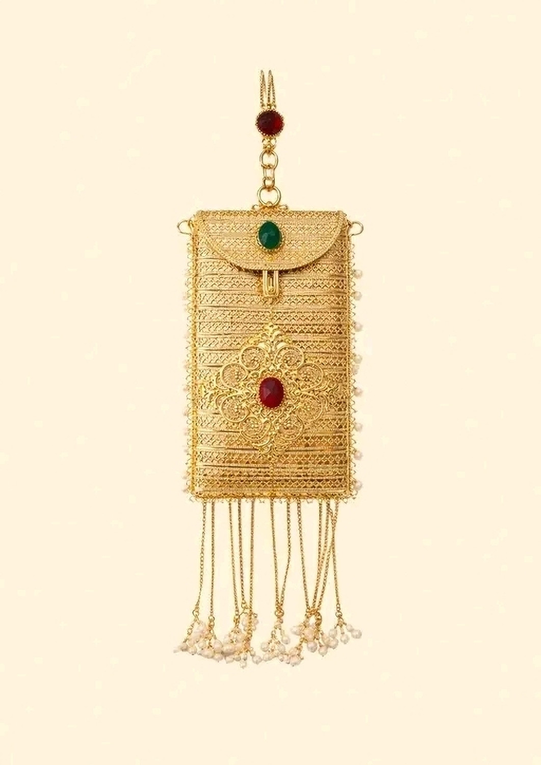 Image of ANJALI CREATIONS Heritage Luxe Metal Clutch Mobile Pouch