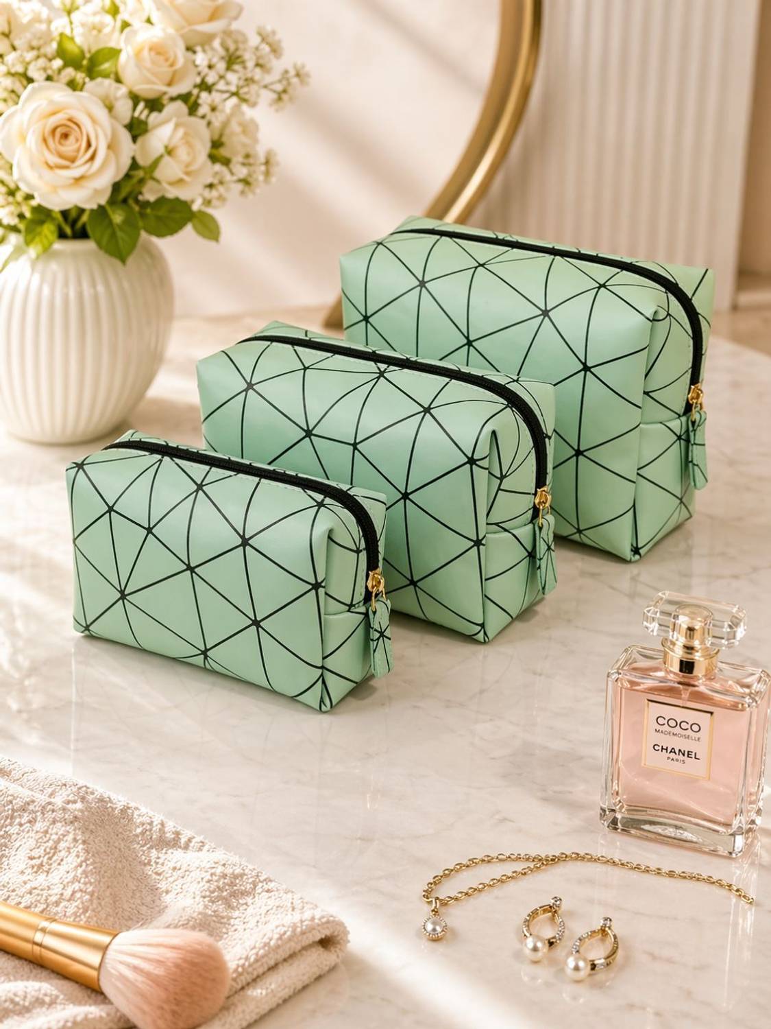 Ajabh 3-Piece Premium Cosmetic Pouch Set | Travel Makeup Organiser Pouch