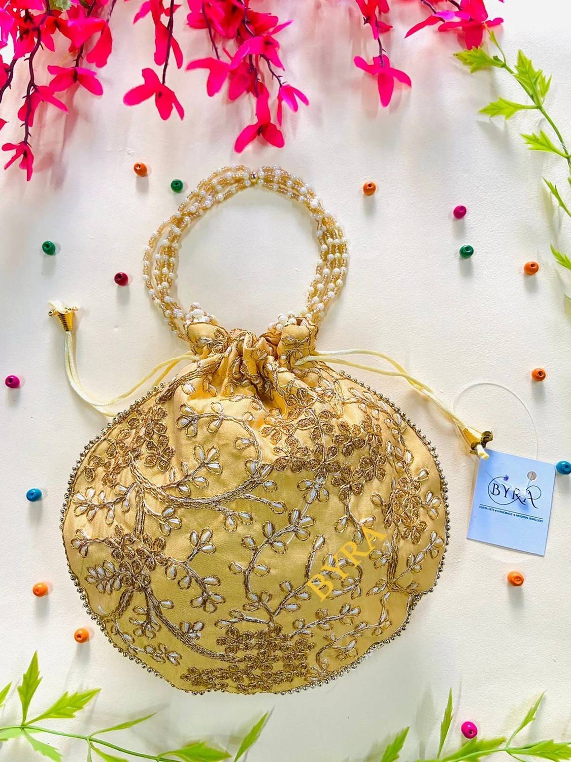 byra Women Embroidered Potli Pouch Bags for wedding party mehandi Haldi occasion Potli
