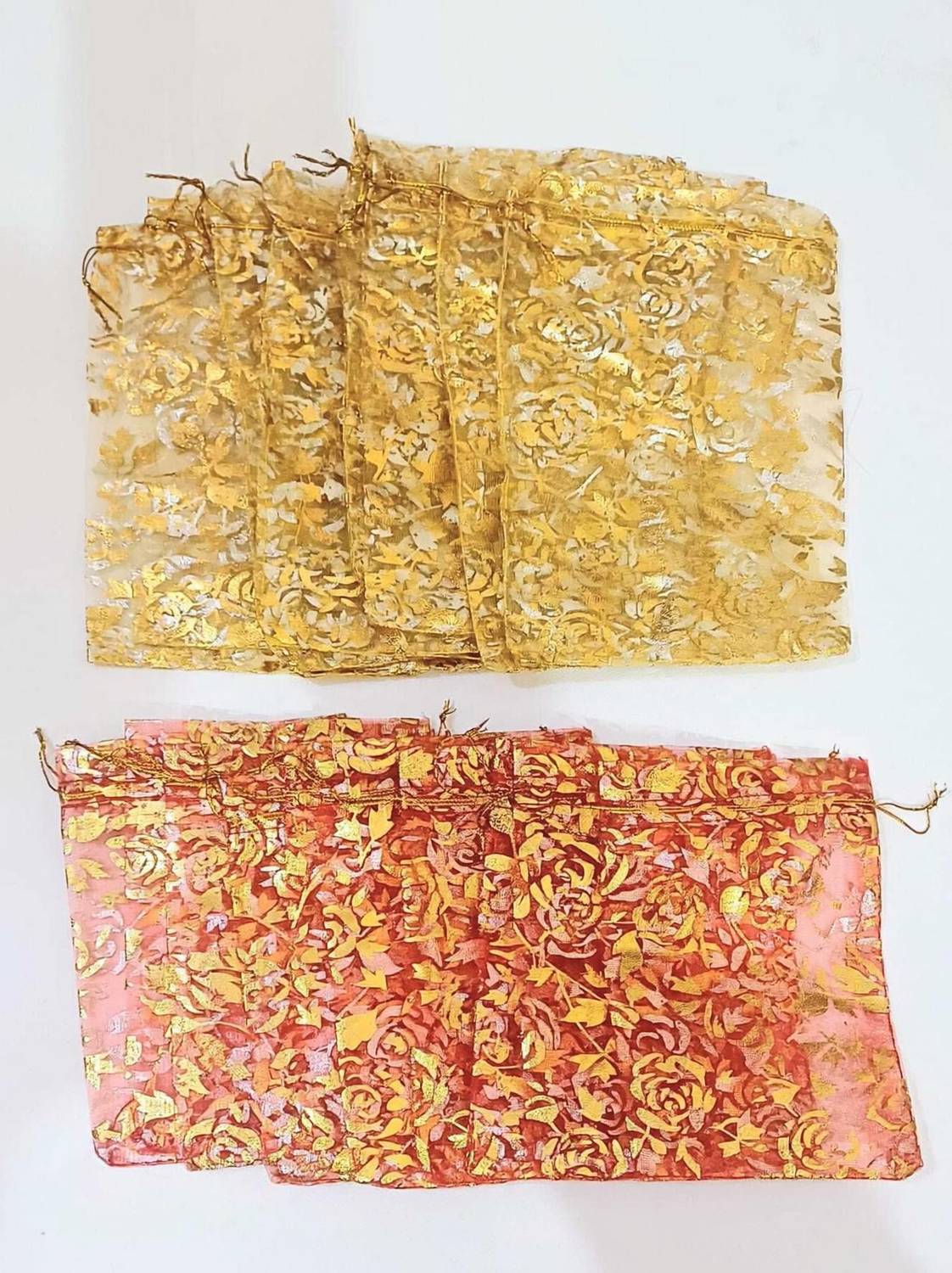 Aahana Enterprises Net Pouch Dry Fruits Organza Shagun Potli, Wedding 10 RED POUCH 10 BIG GOLDEN Pouch