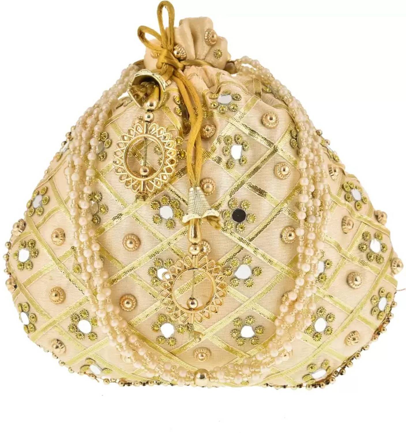 ACCESSORIZEME BH BEIGE MIRROR MATKA POTLI 121 Potli