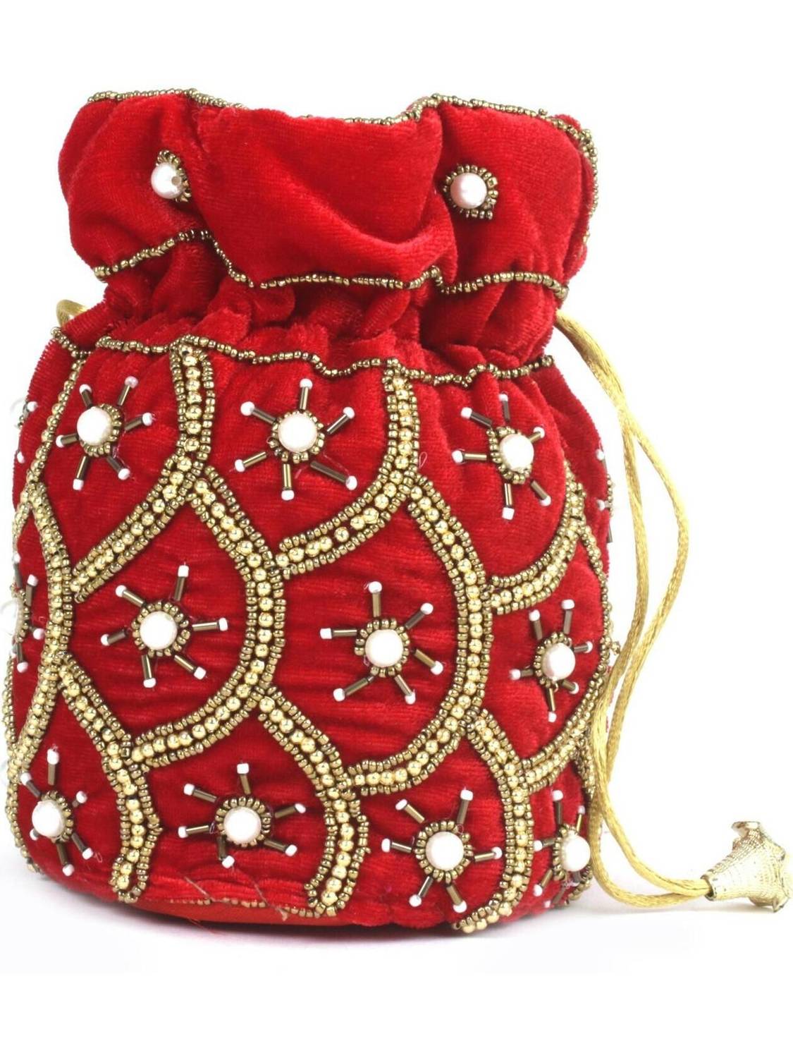 BeijoBolsa Red Velvet Potli Bag for Women Potli