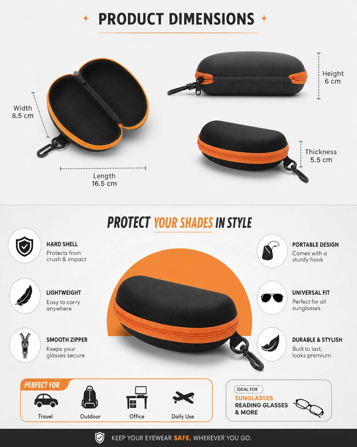 a2zenterprises Hard Zip Sunglass Case Pouch