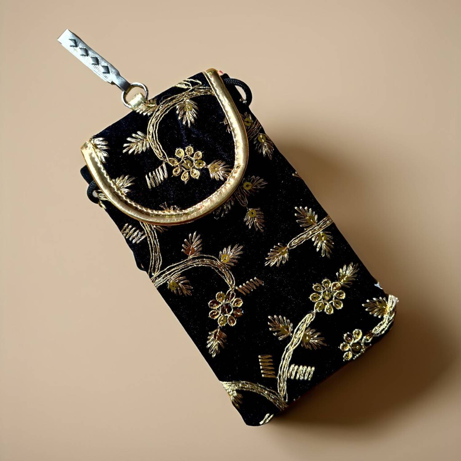 AASMA Velvet Embroidered Mobile Sling Pouch with Zip Pocket for Women & Girls Mobile Pouch